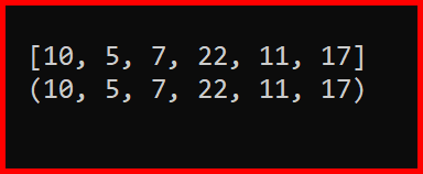 Picture showing the output of converting a list to a tuple using the tuple function in python